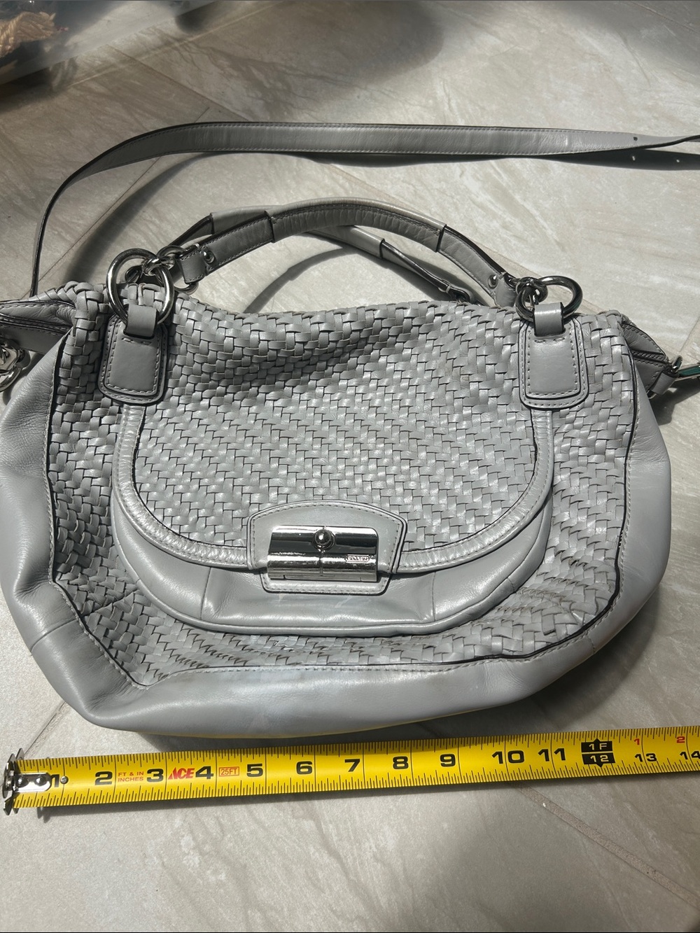 Coach Woven Leather Shoulder Bag - Gray